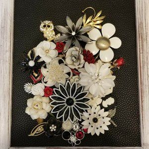 Vintage/modern framed Jewelry Art  OOAK  BLACK/RED